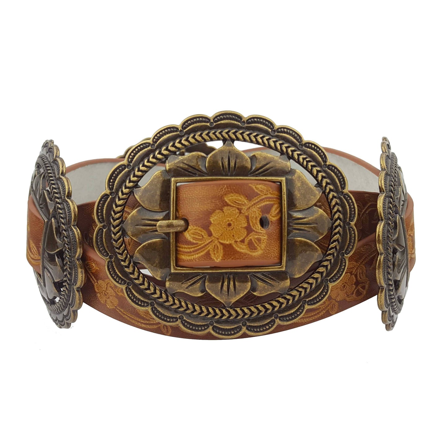 Western Oval Floral Concho Belt hand painted tooled belt