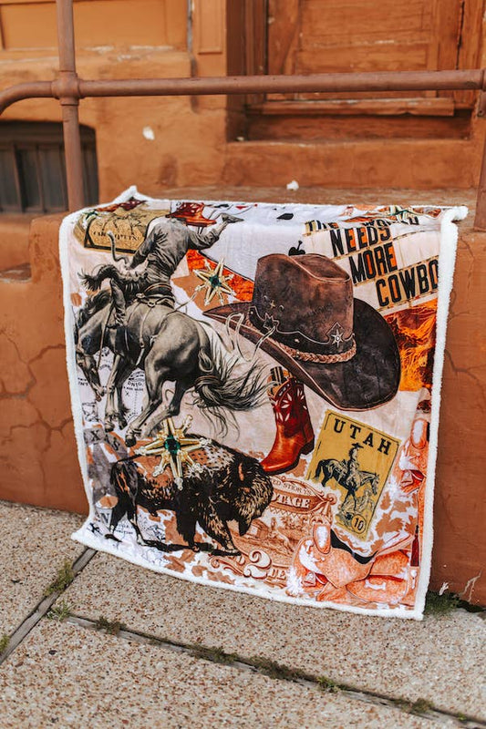 Western Cowboy Sherpa Blanket