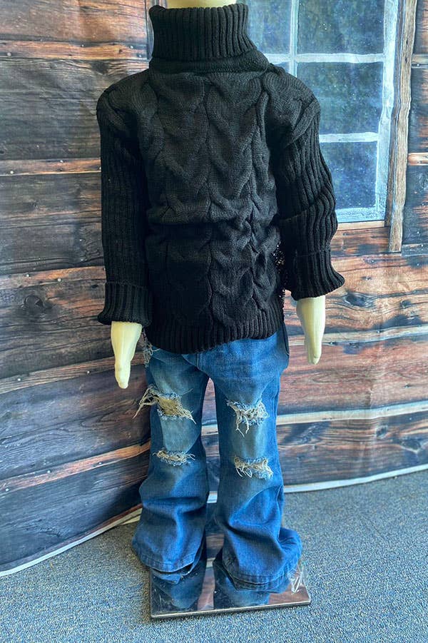 Black Fringe Girls Knit Sweater