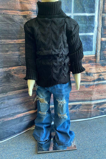 Black Fringe Girls Knit Sweater