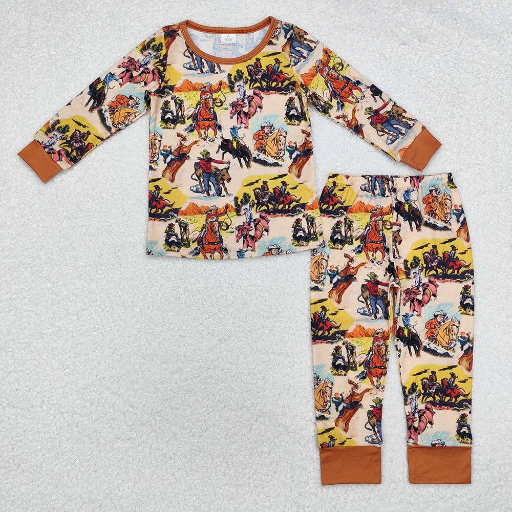 Baby Boys Rodeo Brown Western Tops Pants Pajamas Outfits Sets: 3-6M