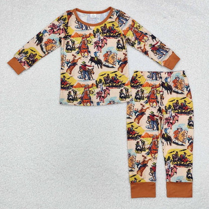 Baby Boys Rodeo Brown Western Tops Pants Pajamas Outfits Sets: 3-6M