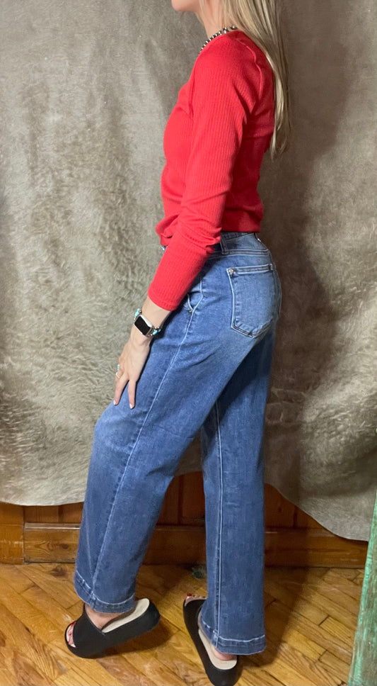 Judy Blue High Waist Double Button Wide Leg Jeans