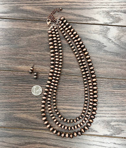 731151, Handmade 24" Copper Navajo Necklace Earrings Set