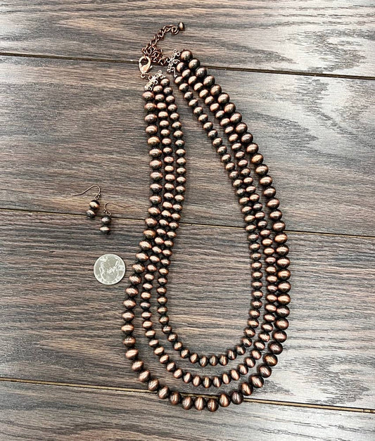 731151, Handmade 24" Copper Navajo Necklace Earrings Set