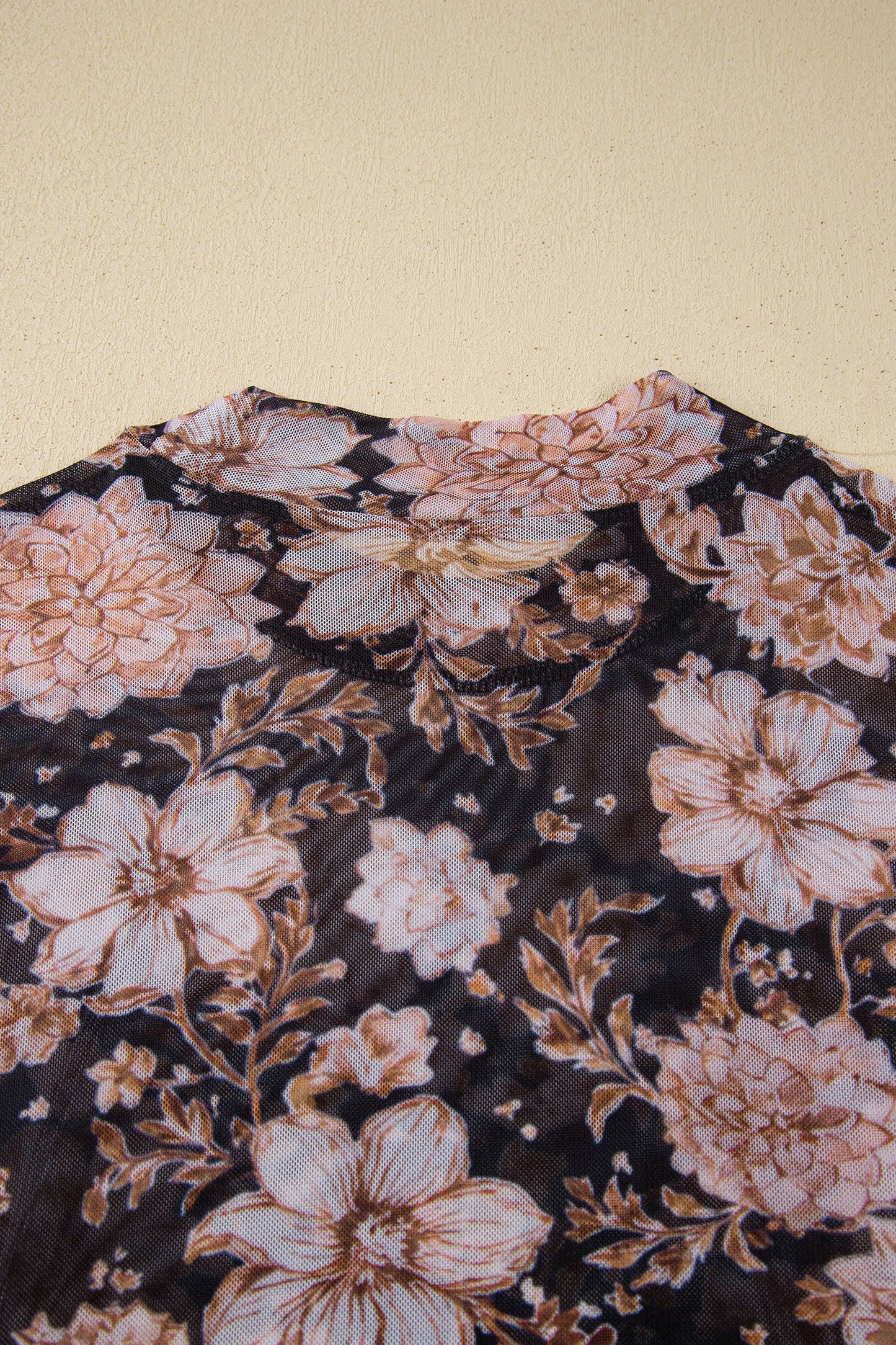 Botanical Mesh Mock Neck Long Sleeve Top