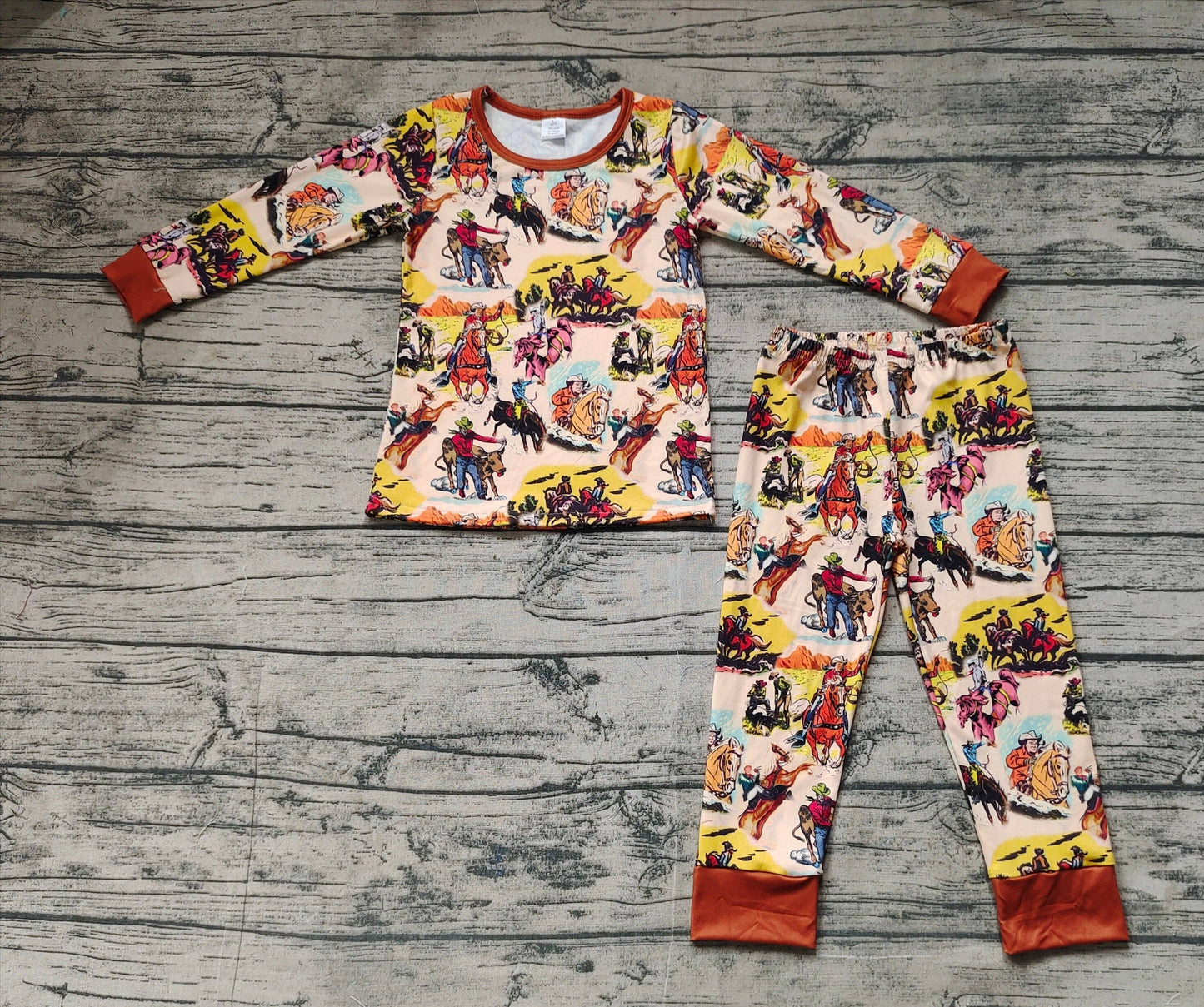Baby Boys Rodeo Brown Western Tops Pants Pajamas Outfits Sets: 3-6M