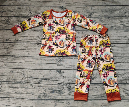 Baby Boys Rodeo Brown Western Tops Pants Pajamas Outfits Sets: 3-6M