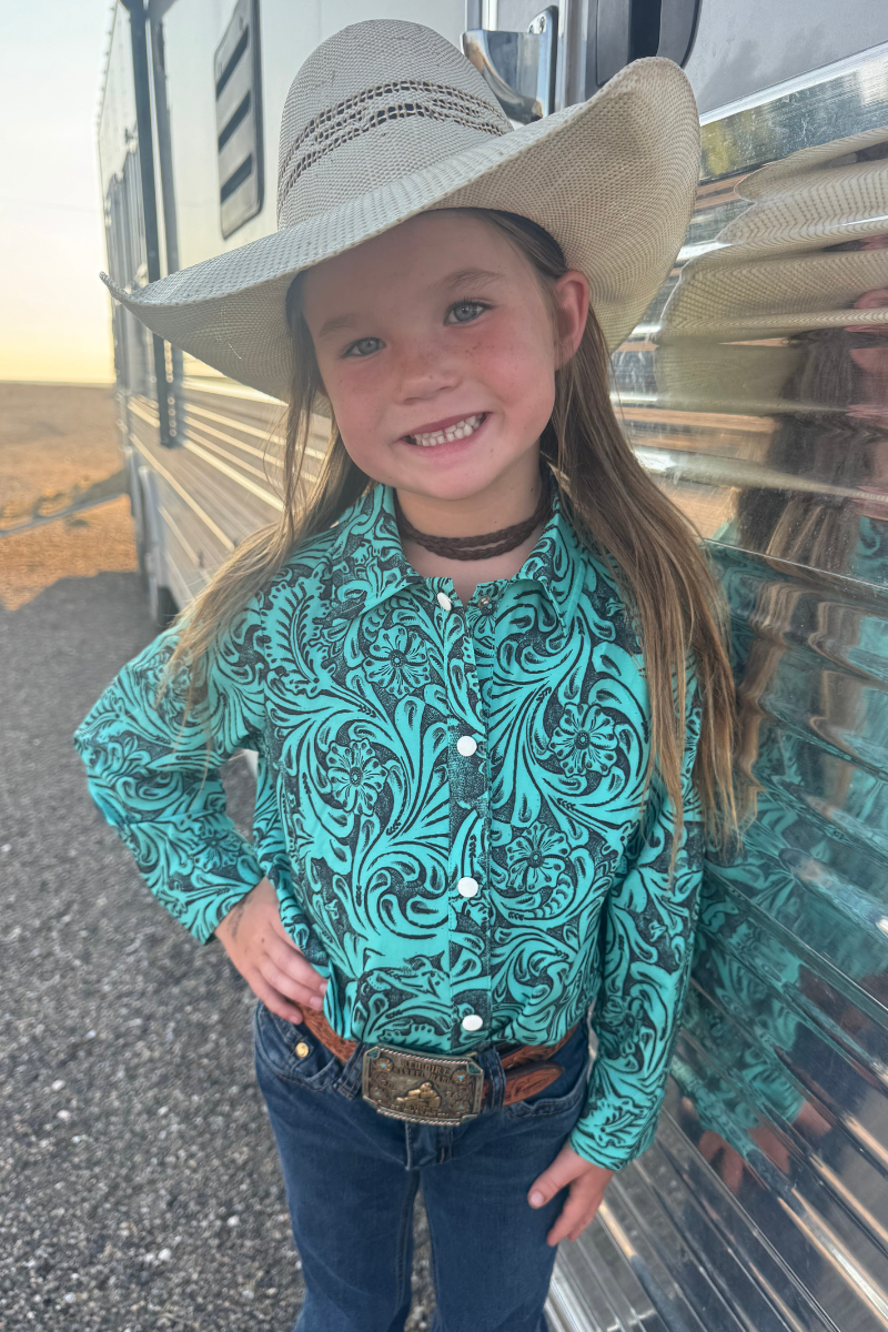 Tooled In Turquoise Kids Button Up