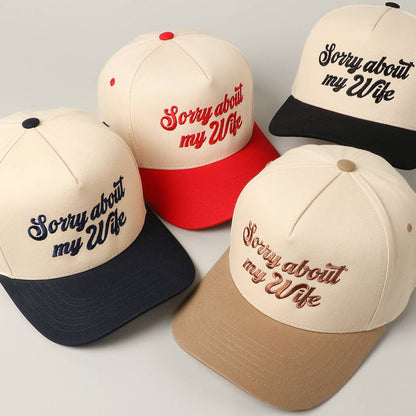 Sorry About My Wife / Husband Embroidery Two-Tone Canvas Cap: 1990-BLACK-WIFE / ONE SIZE