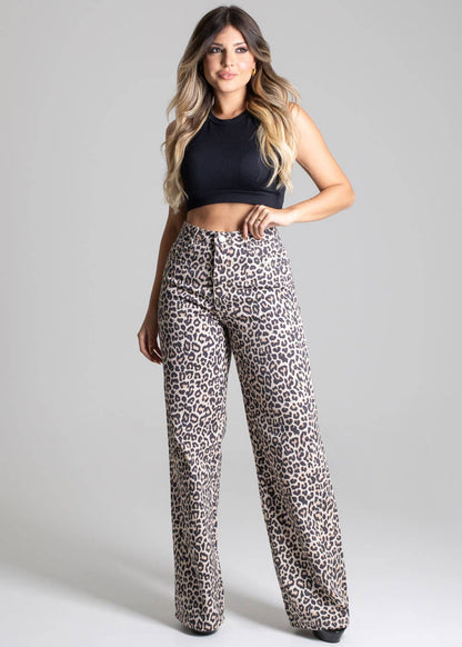 High-Waisted Wide Leg Leopard Pants