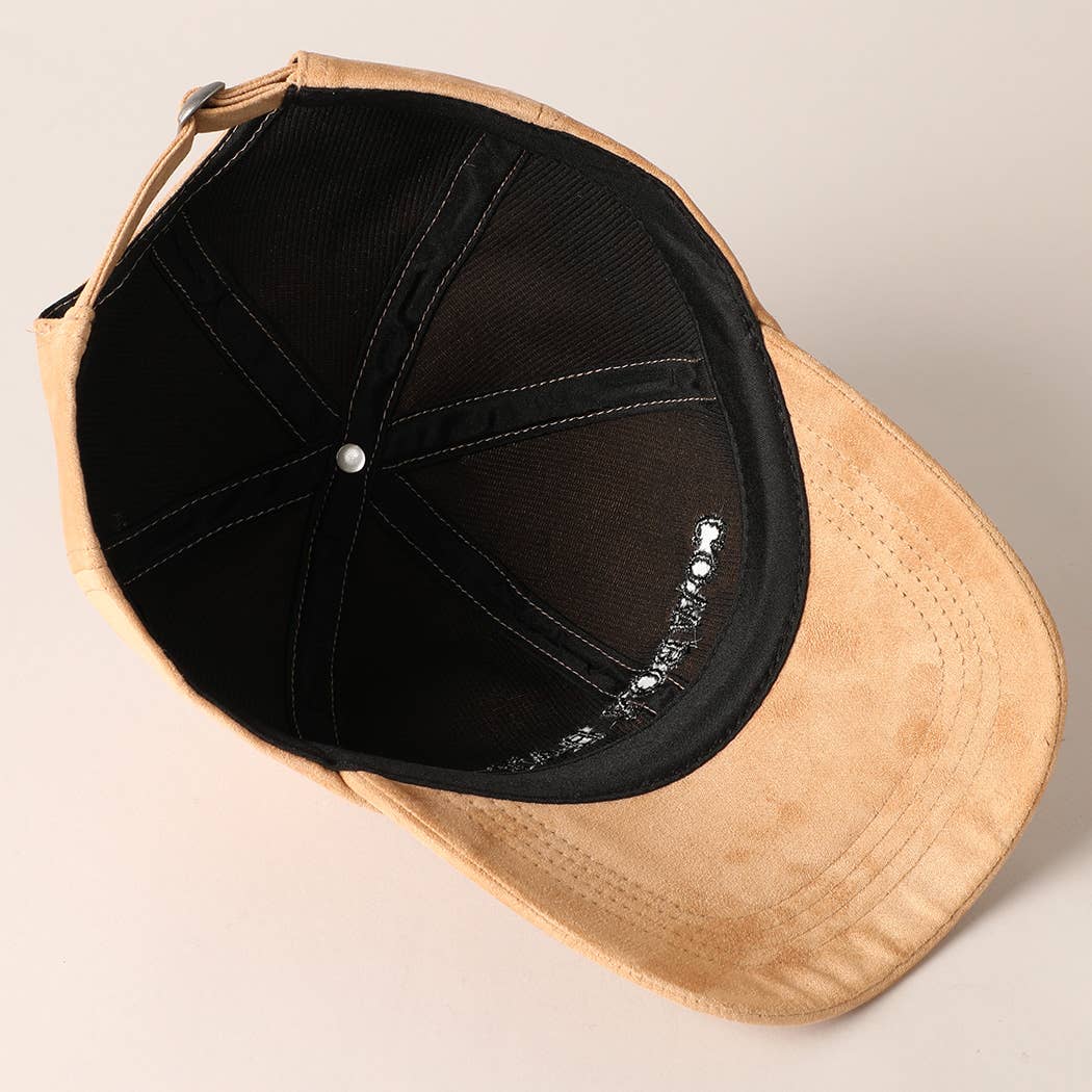 Cowboy Hat Text Embroidery Suede Baseball Cap: Black / ONE SIZE