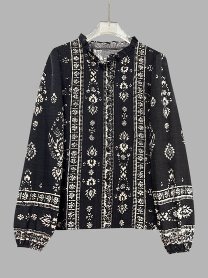 Retro Bohemian Floral Print Blouse
