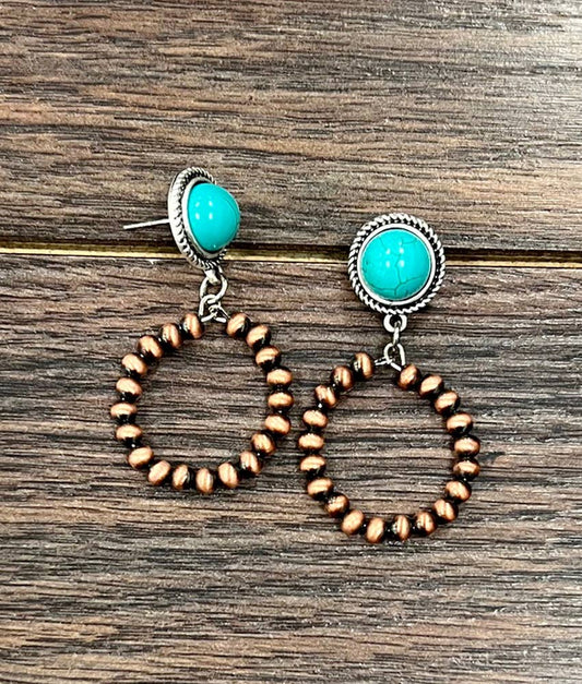 725574, Copper Navajo Bead Hoop Post Earrings