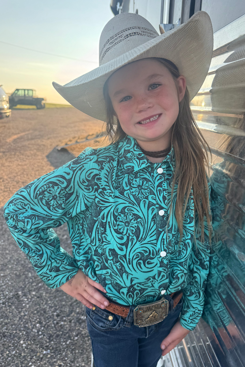Tooled In Turquoise Kids Button Up