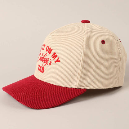 Put It On My Cowboy's Tab Two-Tone Corduroy Cap: Black/ Beige ONE SIZE