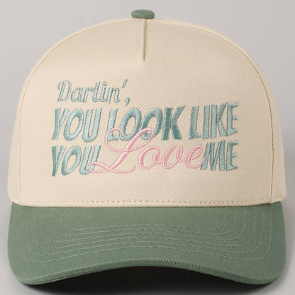 You Look Like You Love Me Embroidery Trucker Hat: Denim / ONE SIZE