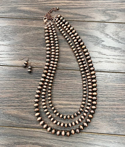 731151, Handmade 24" Copper Navajo Necklace Earrings Set