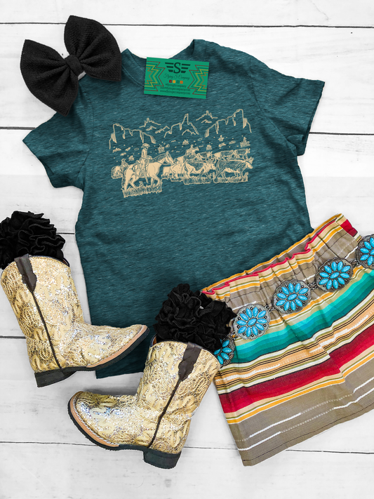 Kids Cattle Drive Tee: Teal (12 months-5/6 T)