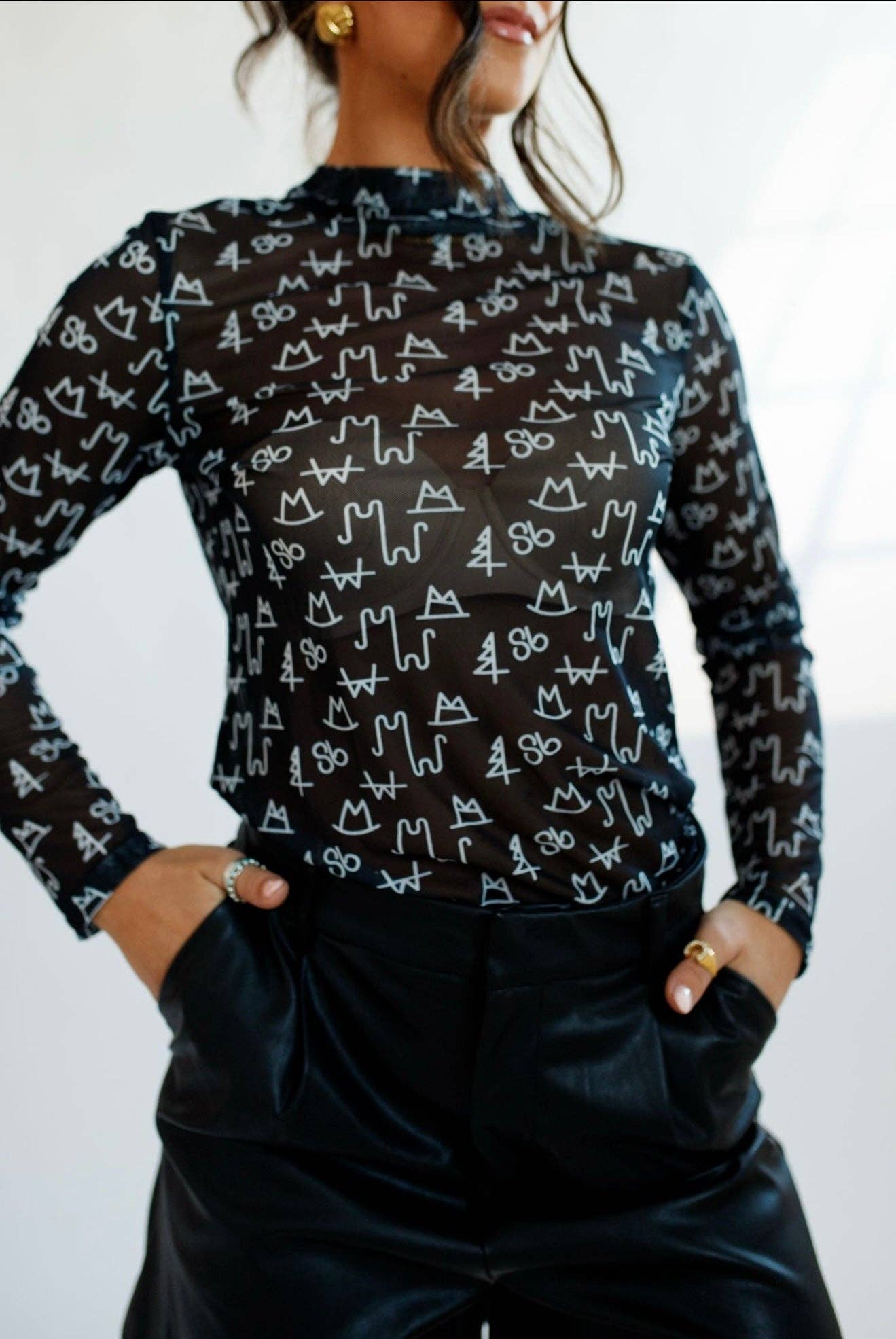Black Brand Mesh Top