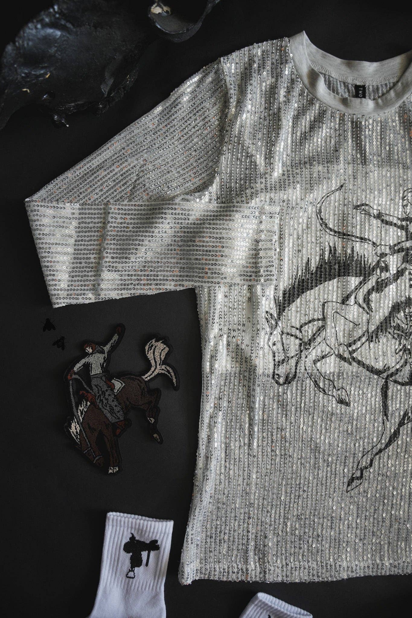 Sequin Saddles Sheer Top