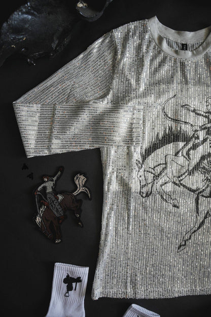 Sequin Saddles Sheer Top