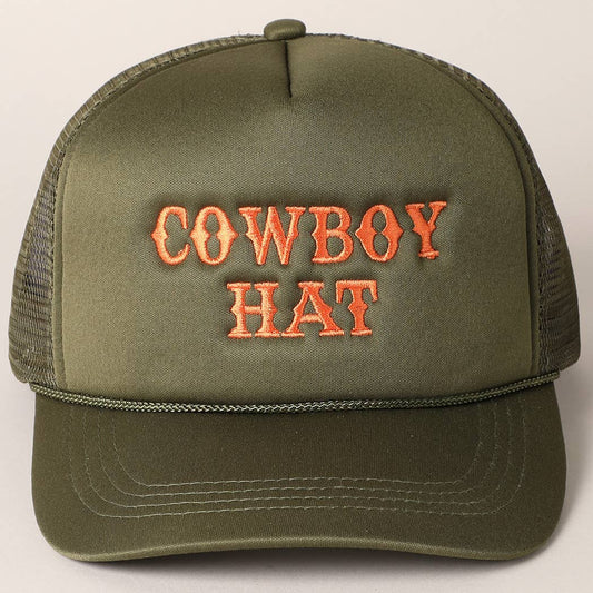 Cowboy Hat Embroidered Mesh Back Trucker Cap- 2 colors