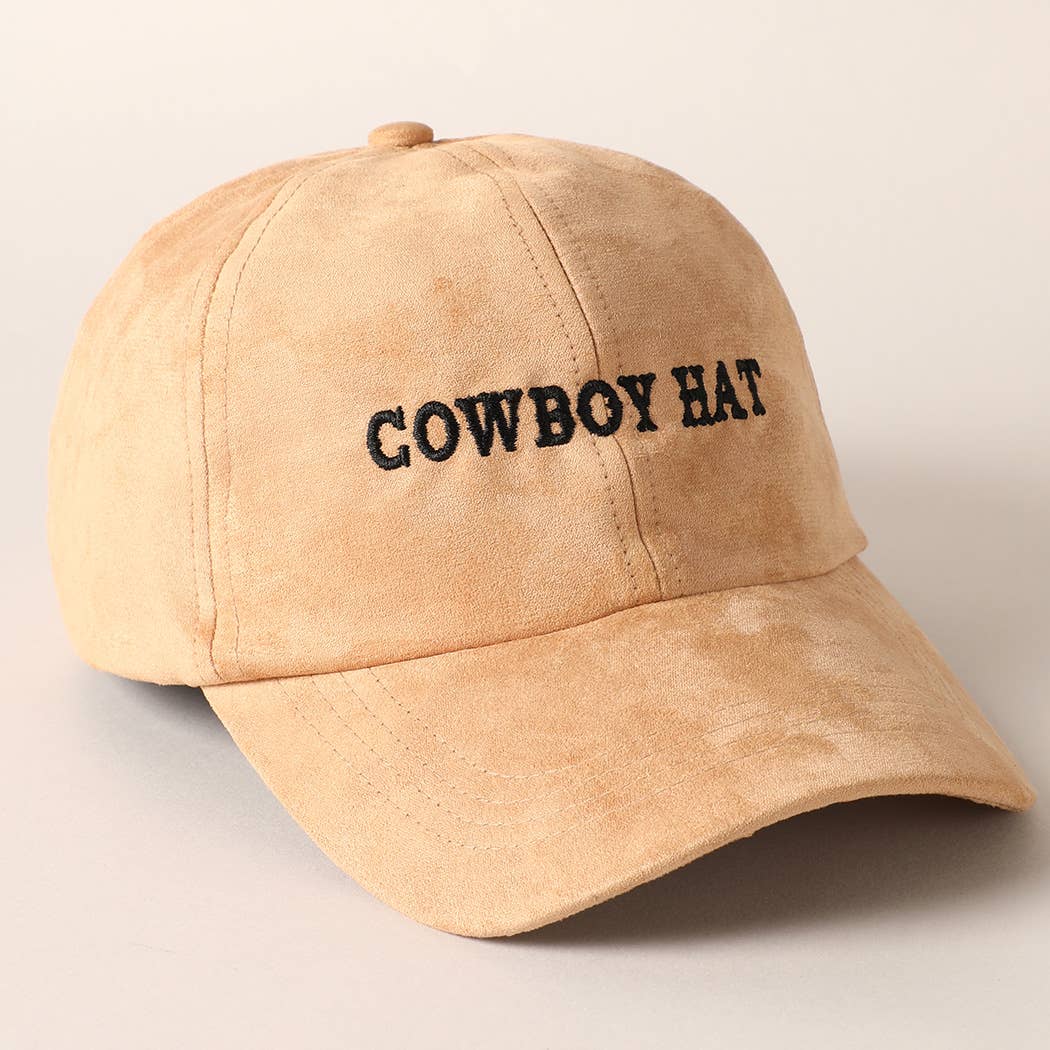 Cowboy Hat Text Embroidery Suede Baseball Cap: Black / ONE SIZE