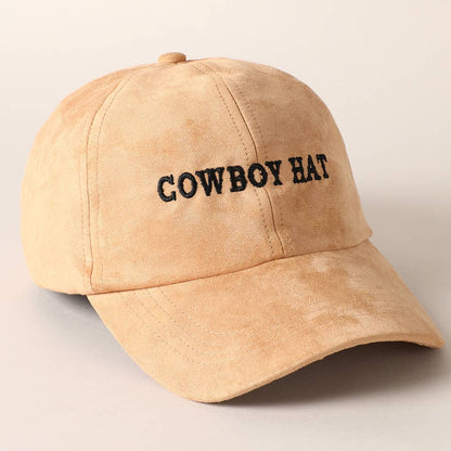 Cowboy Hat Text Embroidery Suede Baseball Cap: Black / ONE SIZE