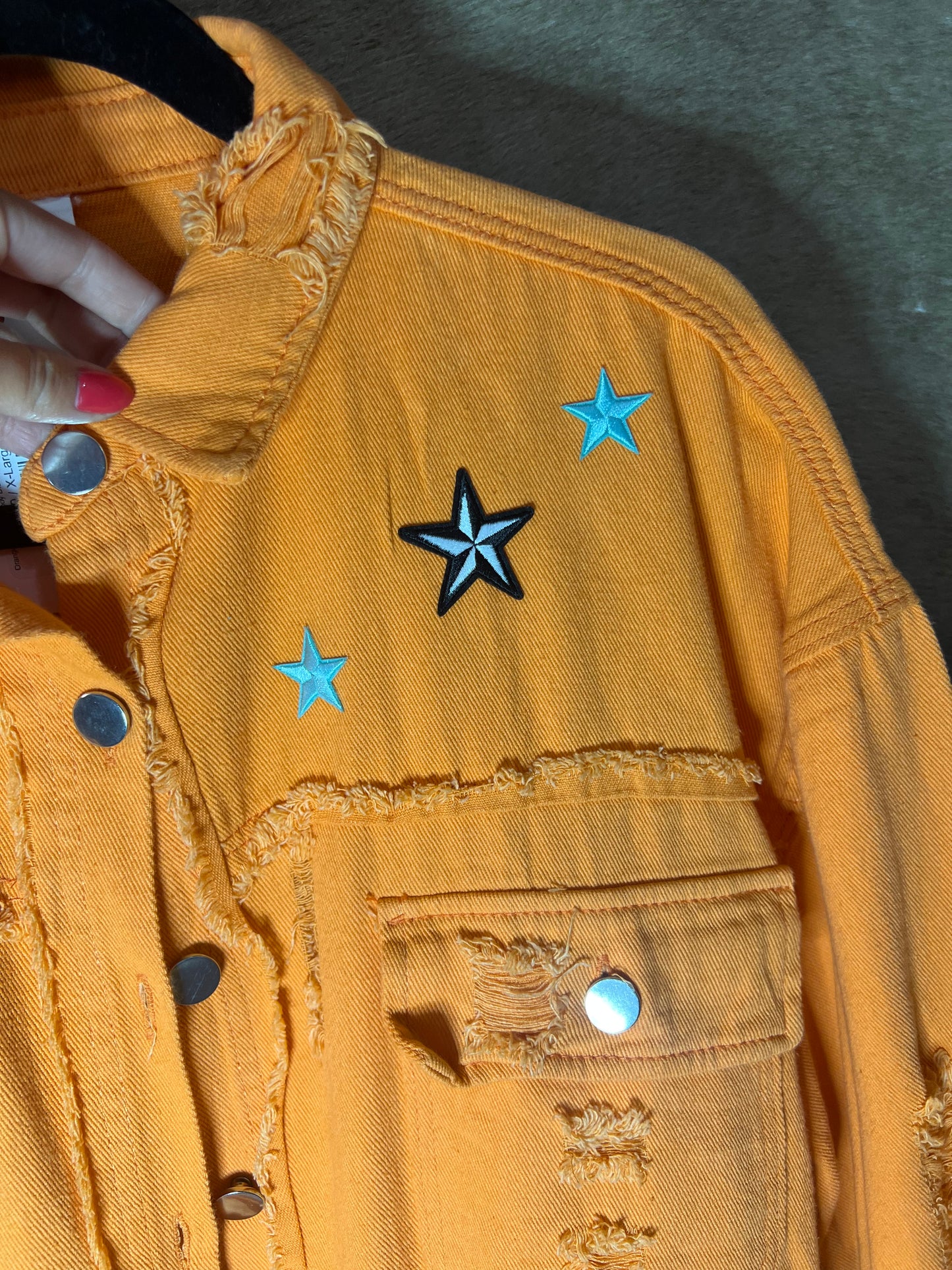 Orange Coors Cowboy Distressed Denim Jacket