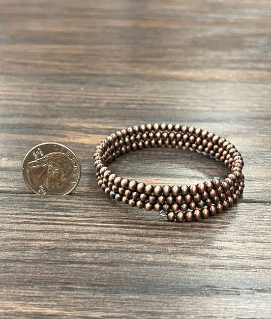 711586, Handmade 4mm Copper Navajo Bead Wrap Bracelet