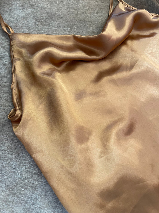 Khaki V Neck Satin Cami