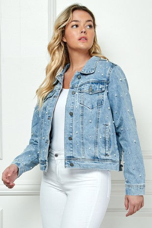 All Over Pearl Cropped Denim Jacket