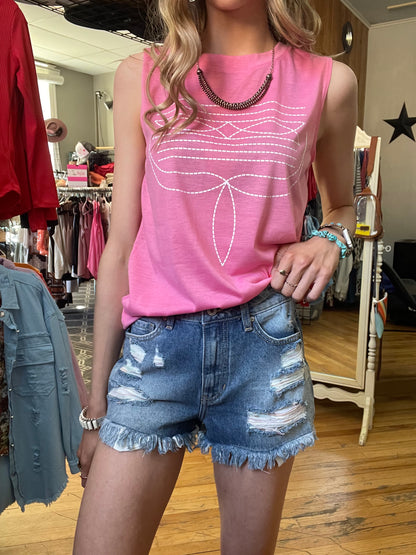 Hot Pink Sleeveless Boot Stitch Top