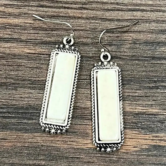 1.5" Bar White Turquoise Earrings