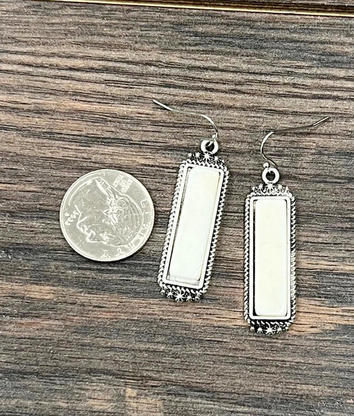 1.5" Bar White Turquoise Earrings