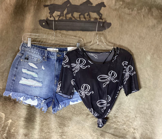 Medium Wash Colorful Distressed Frayed Shorts