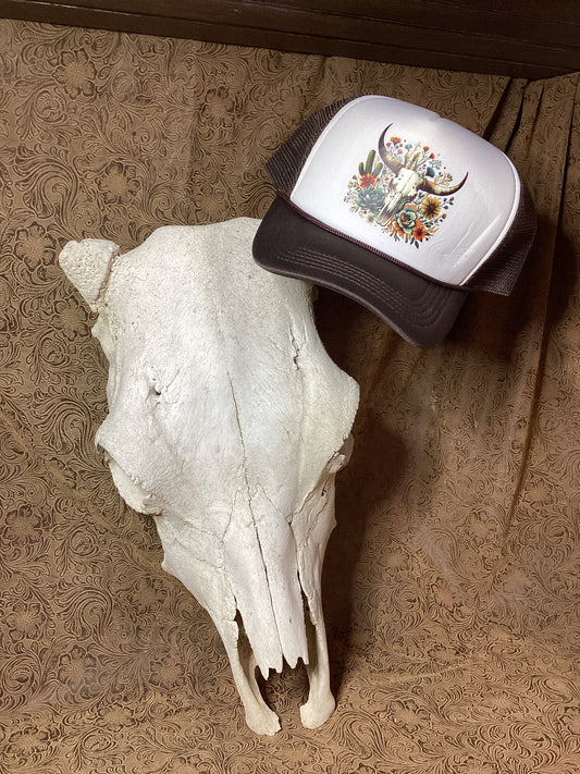 Steer Head with Flowers Hat