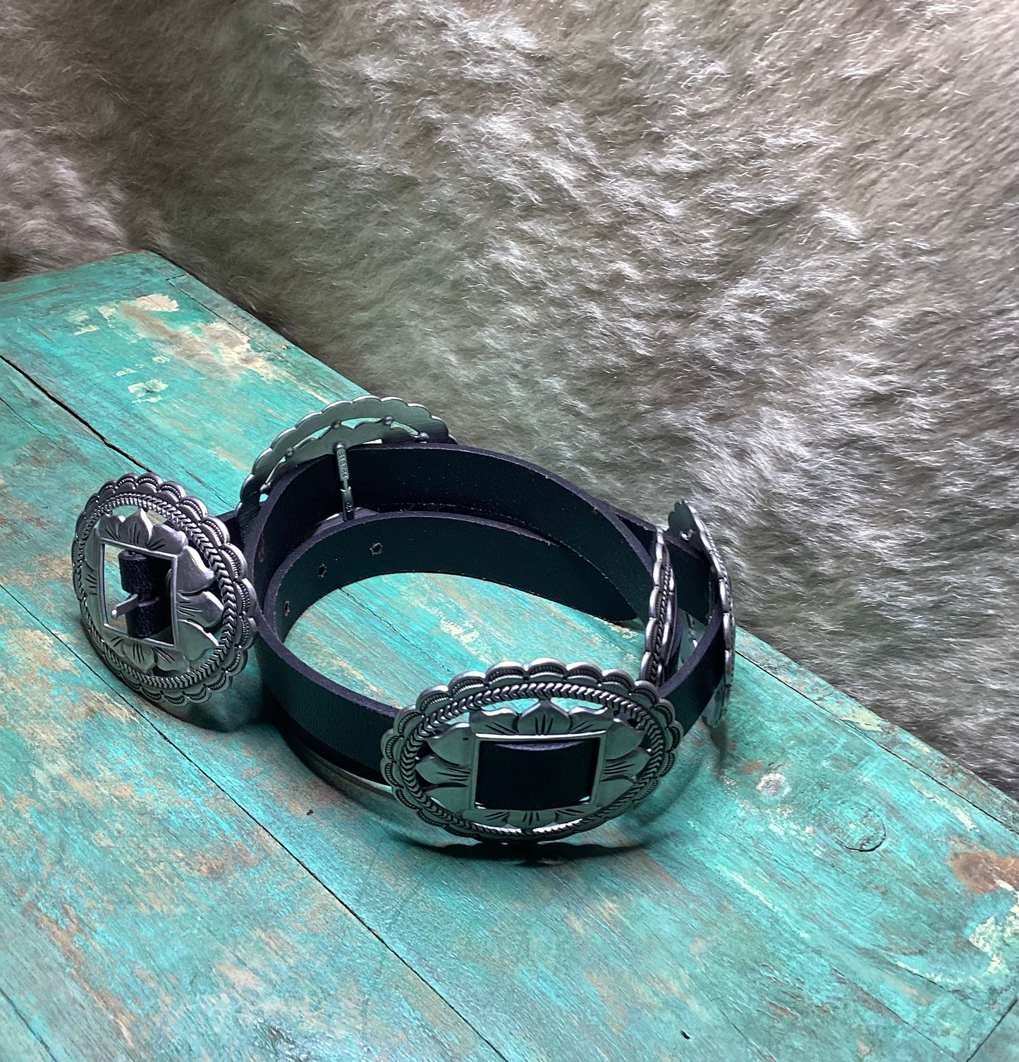 Genuine Leather Western Oval Floral Concho Belt