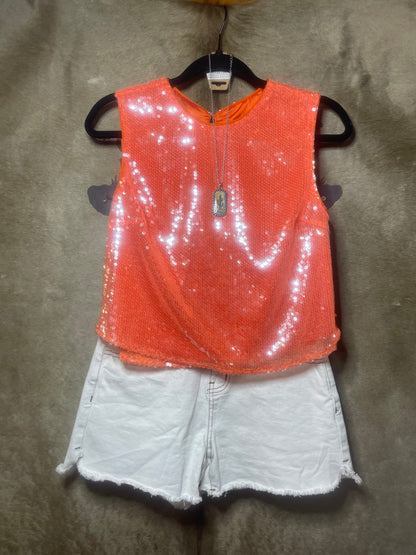 Orange Clear Hem Crop Tank Top