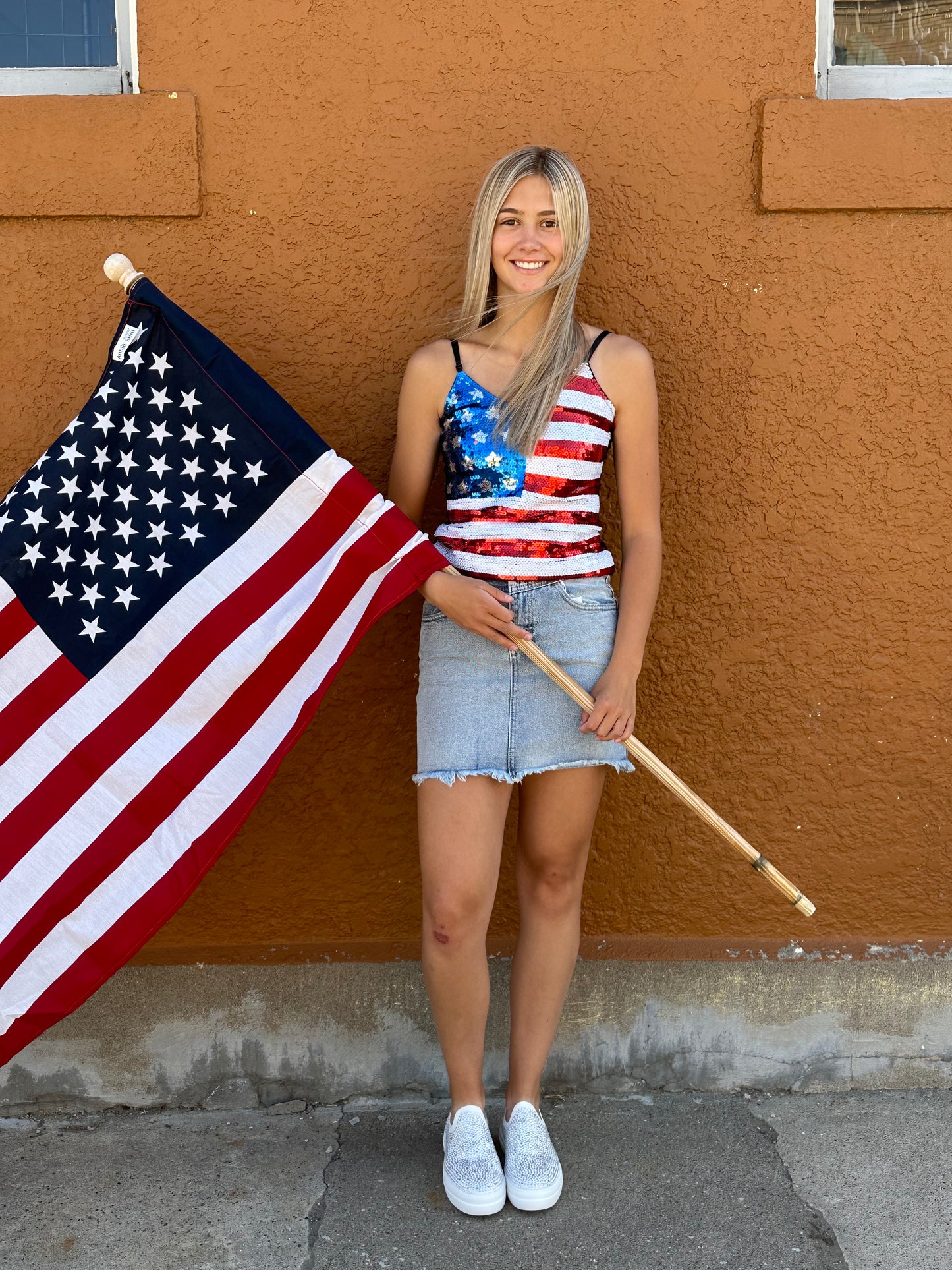 American Flag Sequin Top