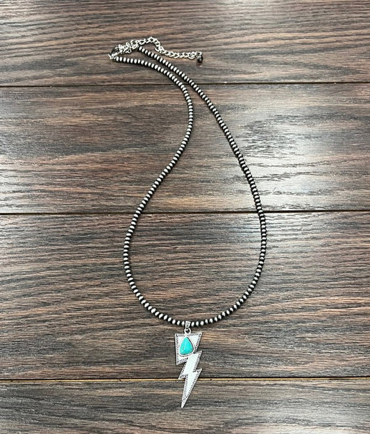 Navajo Pearl Lightning Bolt Necklace