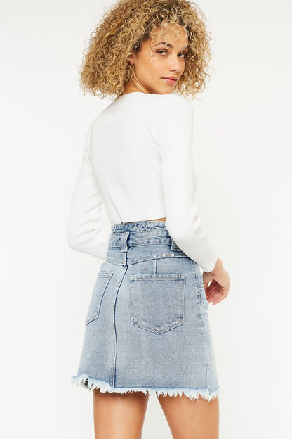 High Rise Frayed Hem Skirt