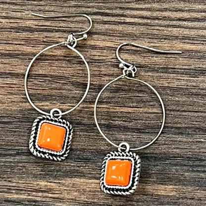 Hoop Square Stone Earrings (2 Colors)