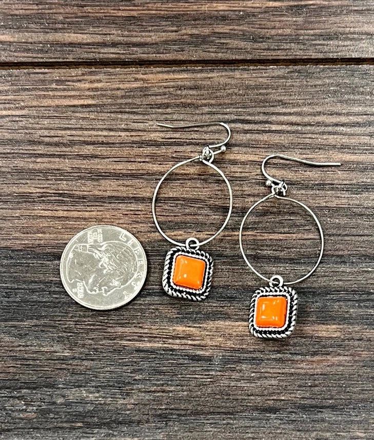 Hoop Square Stone Earrings (2 Colors)