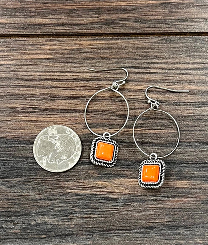 Hoop Square Stone Earrings (2 Colors)