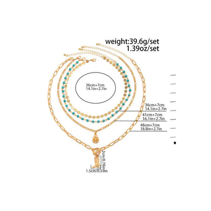 Western Cowgirl Boots Turquoise Beading Necklace Set