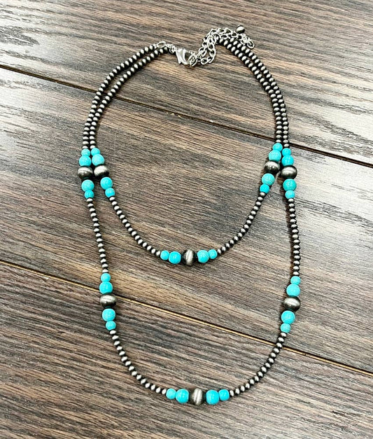 736079, 2-strand Navajo Bead, Synthetic Turquoise Necklace