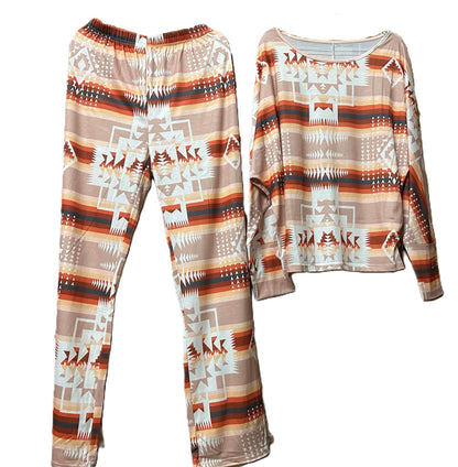 Diamond Print Loungewear Casual Two-Piece Set