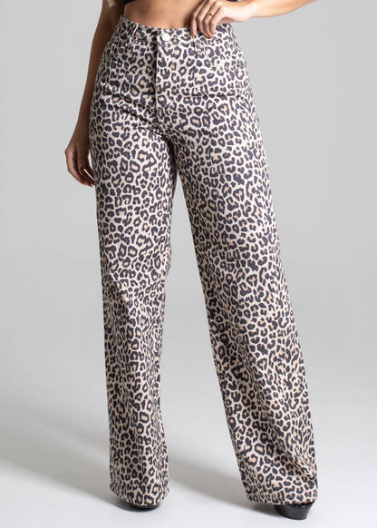 High-Waisted Wide Leg Leopard Pants